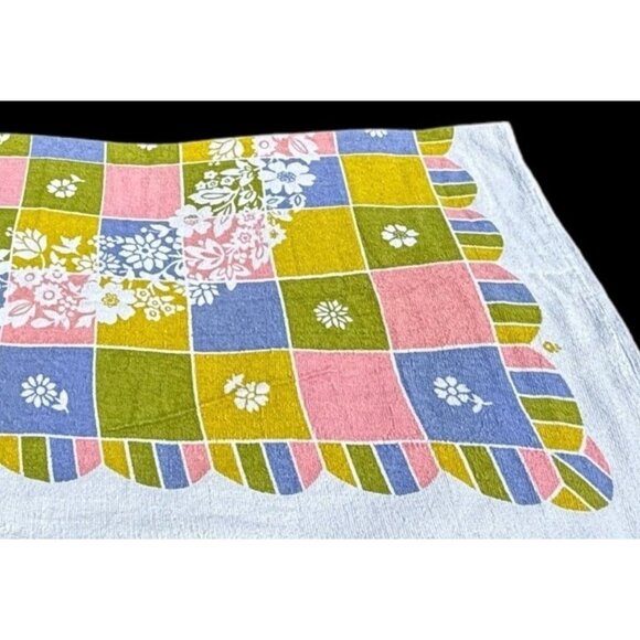 Terry Cloth Floral Table Cloth Vintage Pastel Floral Retro Boho Shabby chic HTF - Picture 5 of 11